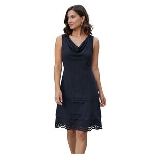 Spense Petite Black Cowl Neck Sleeveless Dress Tiered Laser‎ Cut Hem Size 6P LBD